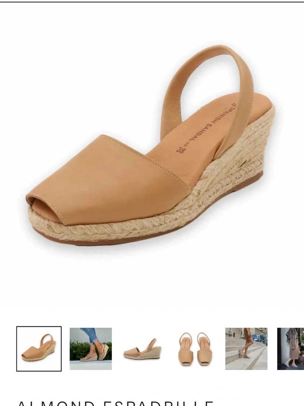 NWOT Spanish Sandal Company Almond Espadrille Wedge Sandals — Almond Leather